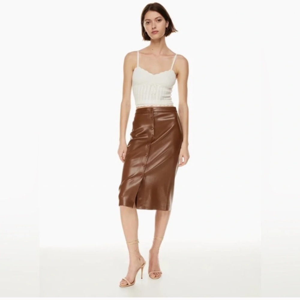 Aritzia Wilfred’s Manor Skirt Vegan Leather pencil skirt in Cognac